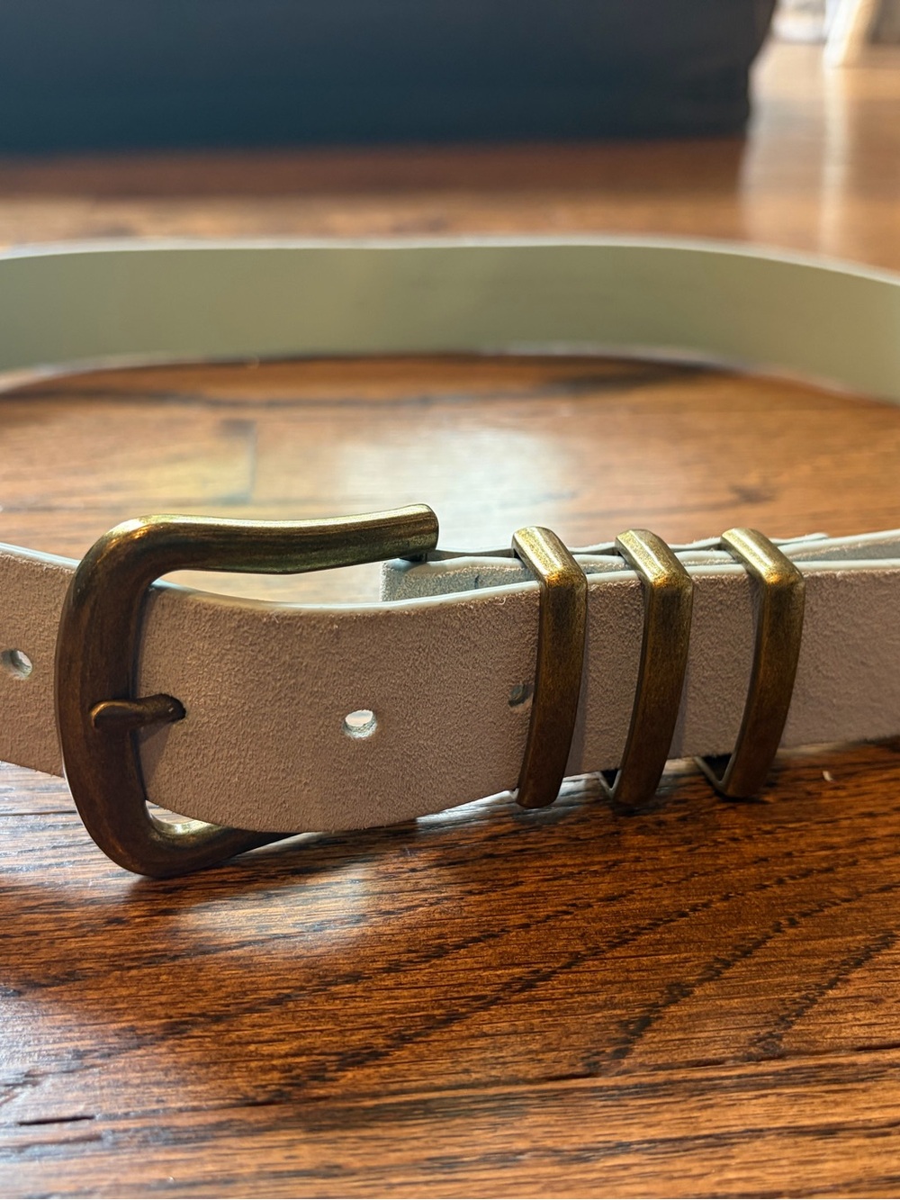 Anthropologie Light Blue Suede Belt with Brass Hardware